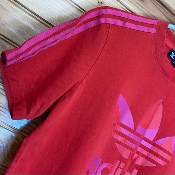 Adidas x marimekko 70s vibe red pink orange and purple T shirt  dress small - Picture 4 of 7